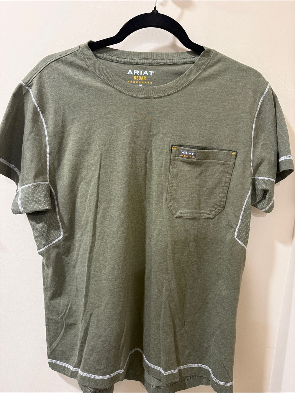 Ariat Rebar Olive Short Sleeve Pocket Tee with Contrast Stitching